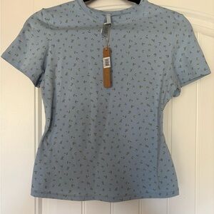 SKIMS Powder Blue Floral Stretch Cotton Jersey Tee